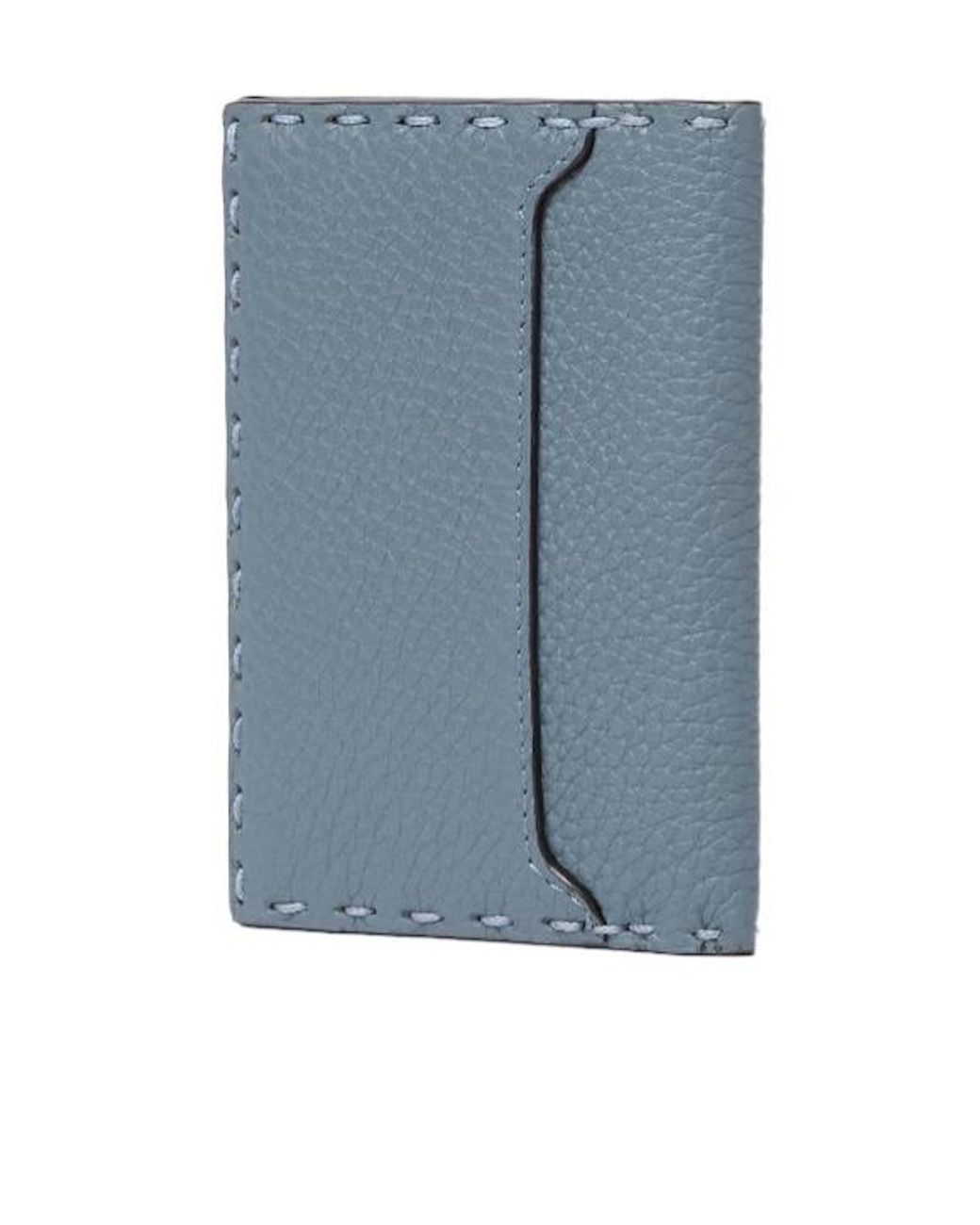 Fendi Blue Mercury And Dark Selleria Card Holder With 104 Hand-Sewn Stitches for men