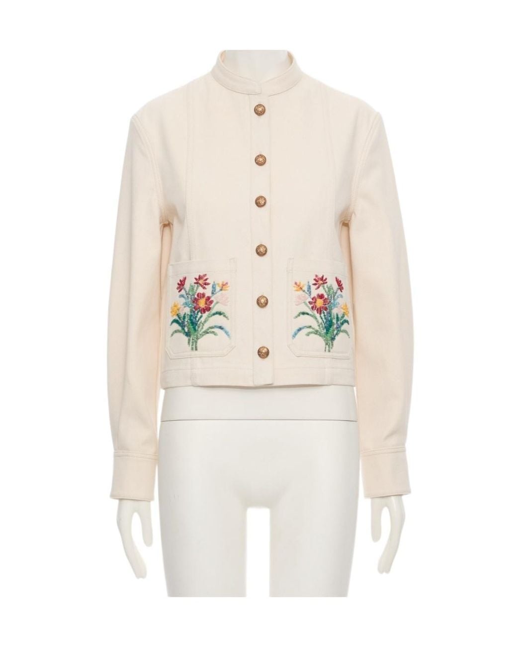 Valentino Natural Floral Embroidered Button-Up Jacket