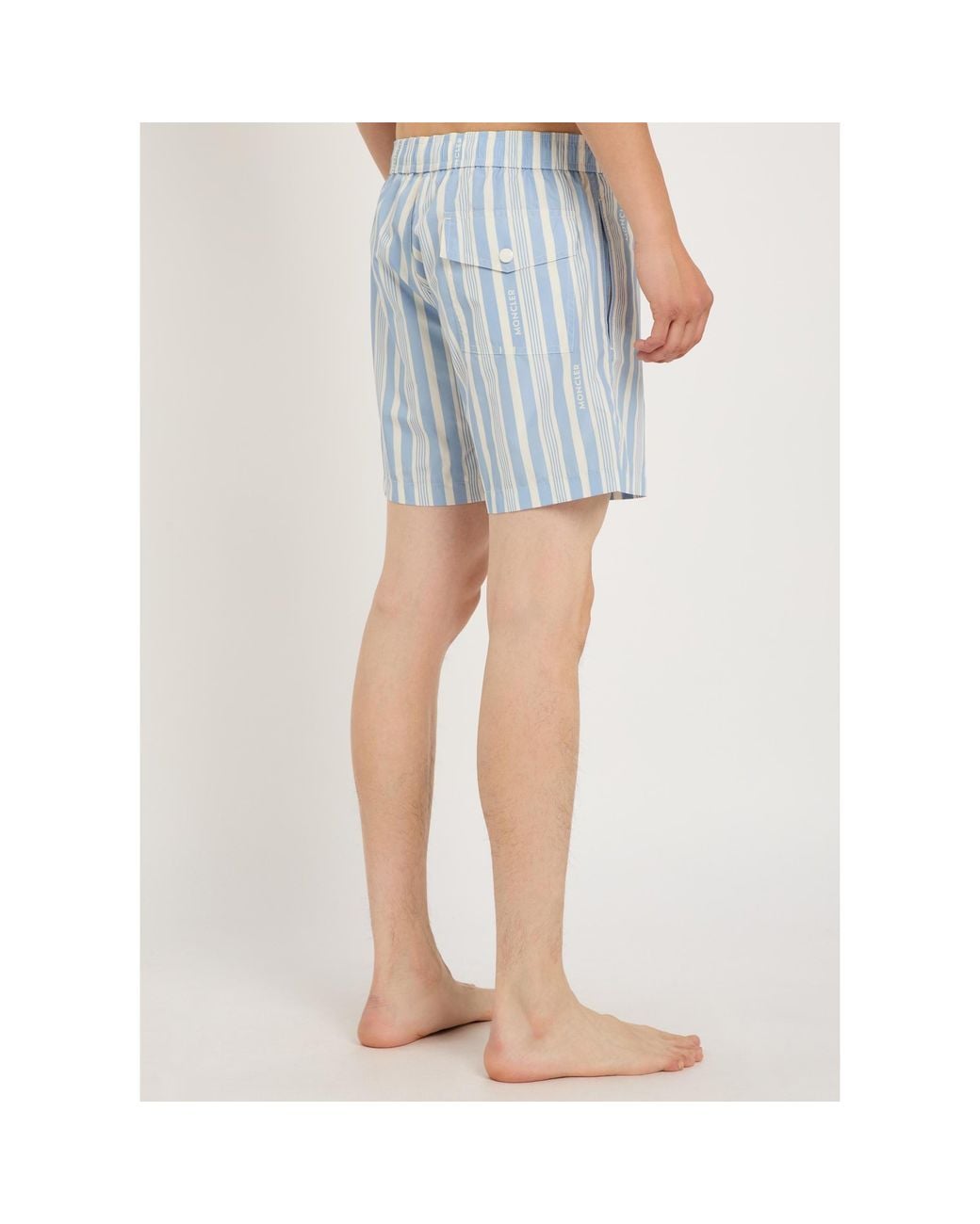 Moncler Blue Vertical-Striped Beach Shorts for men