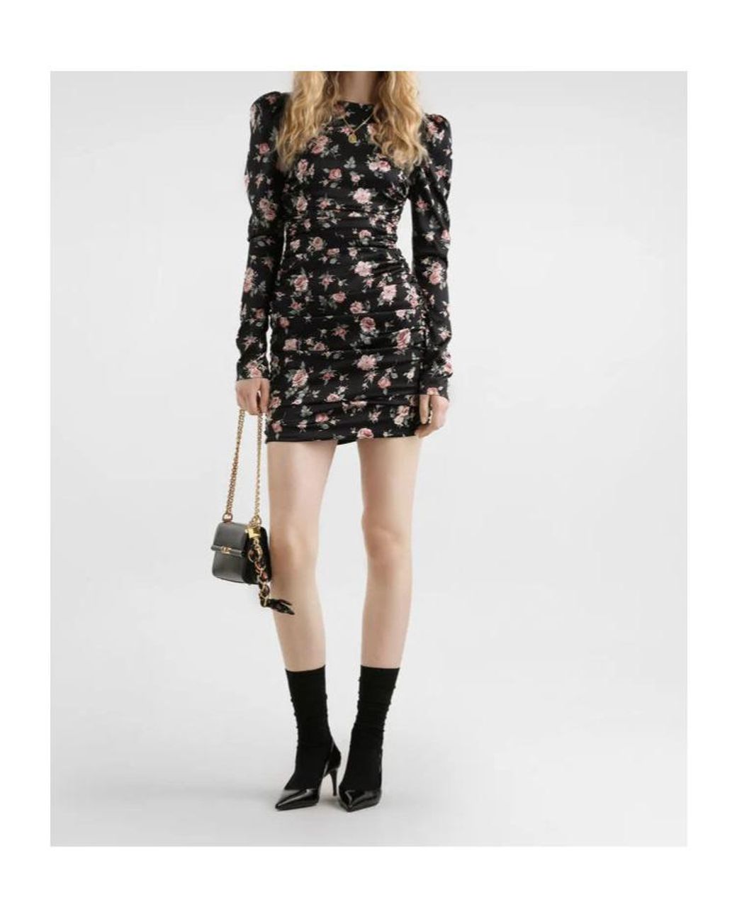 Dolce & Gabbana Black Ruched Floral Mini Dress