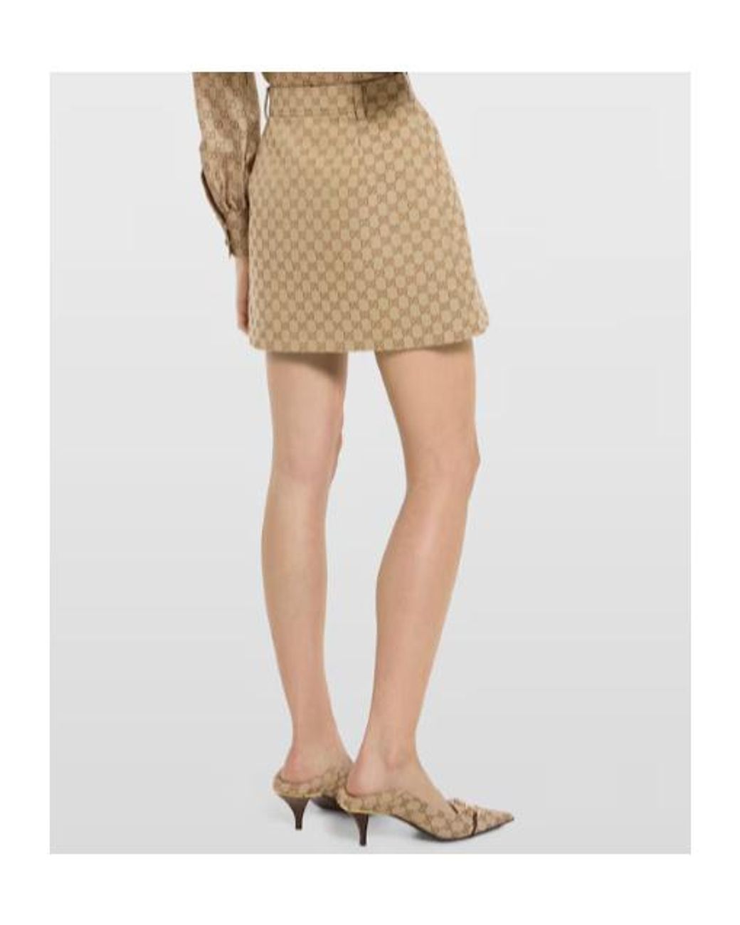 Gucci Natural Gg Cotton Canvas Jacquard Fabric Skirt
