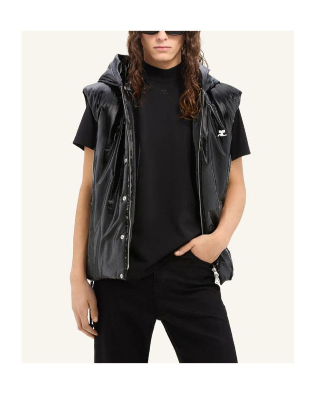 Courreges Black Sleeveless Puffer Vest for men