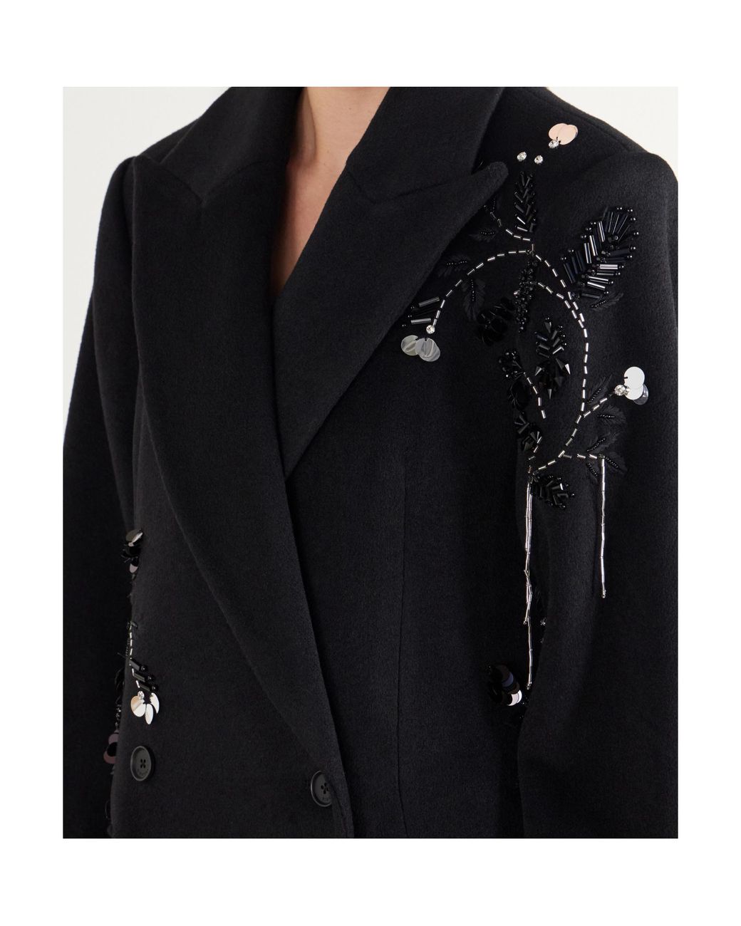 Jonathan Simkhai Black Gianni Beaded Double-Breasted Wool-Blend Felt Coat