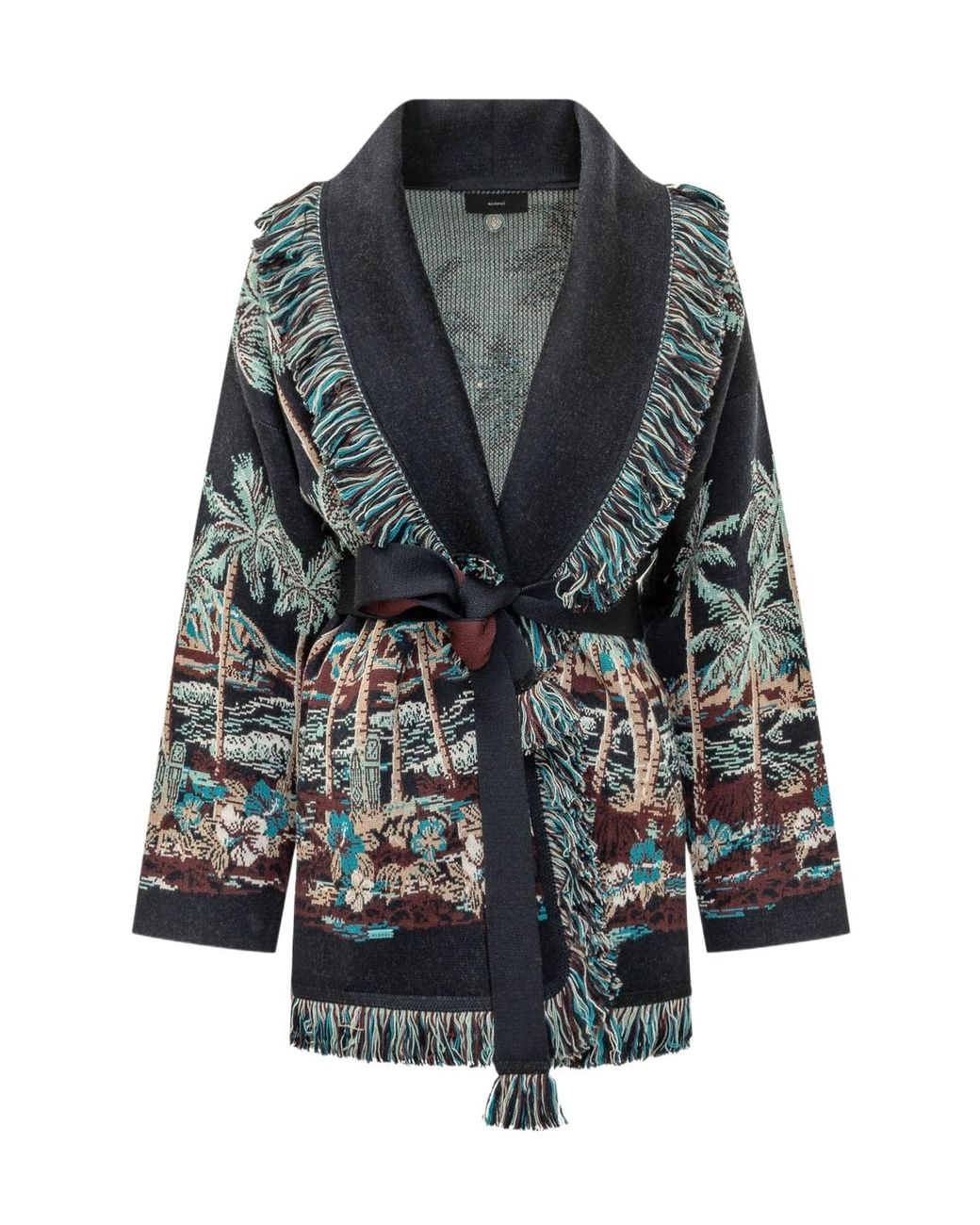 Alanui Gray Diamond Head Belted Jacquard Cardigan