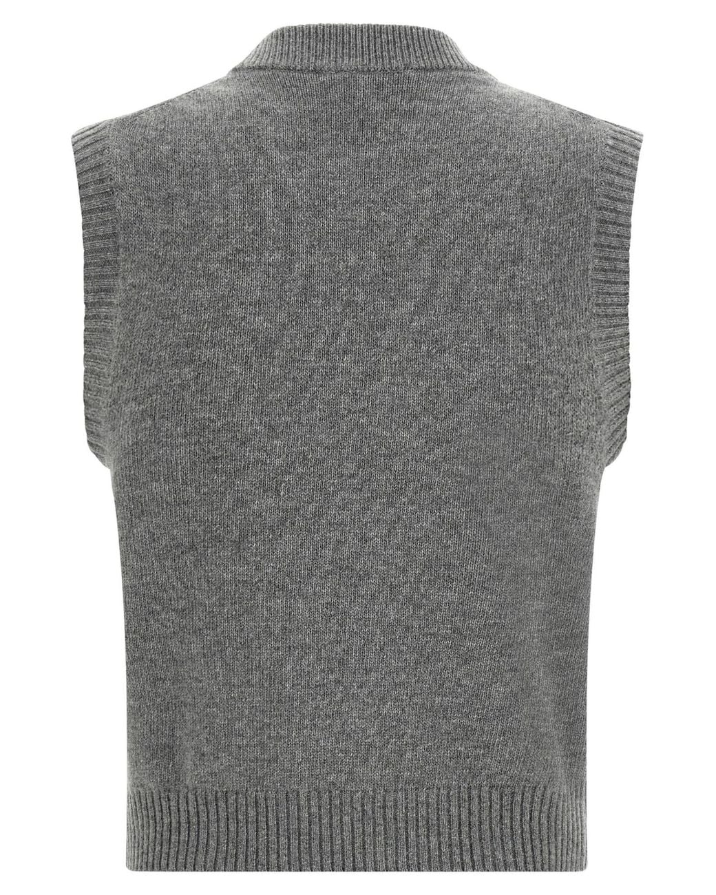 Ganni Gray Graphic Intarsia Knitted Top
