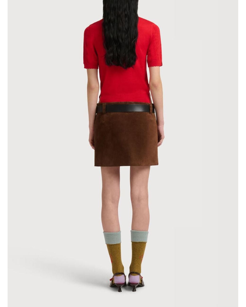 Marni Brown Contrast Panel Mini Skirt