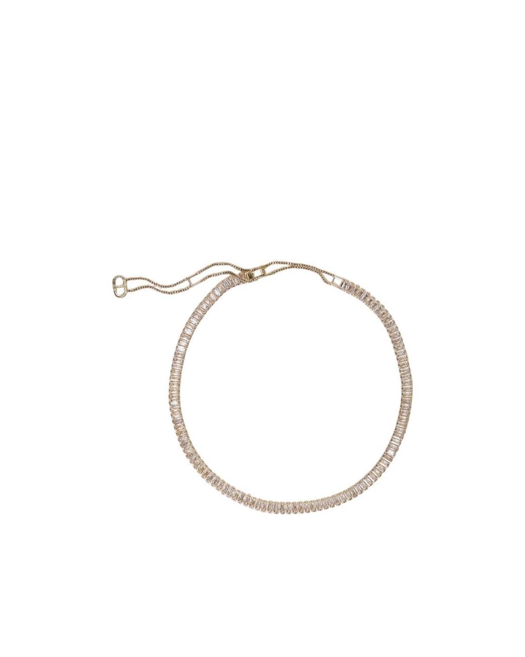 Twinset Metallic Rhinestone-Embellished Logo-Charm Choker