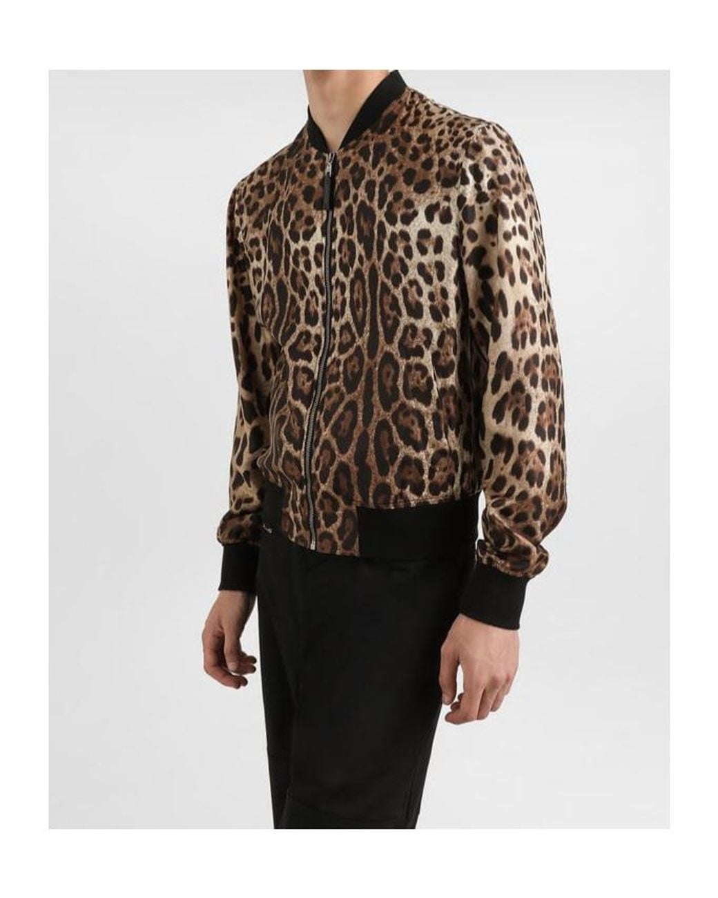 Dolce & Gabbana Black Leopard-Print Bomber Jacket for men