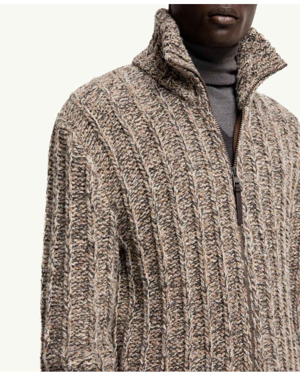 Moncler Brown Wool Blend Bouclé Zip-Up Cardigan for men