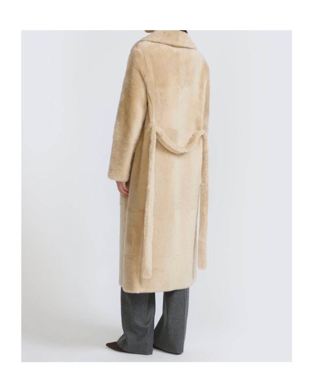Yves Salomon Natural Belted Long Coat