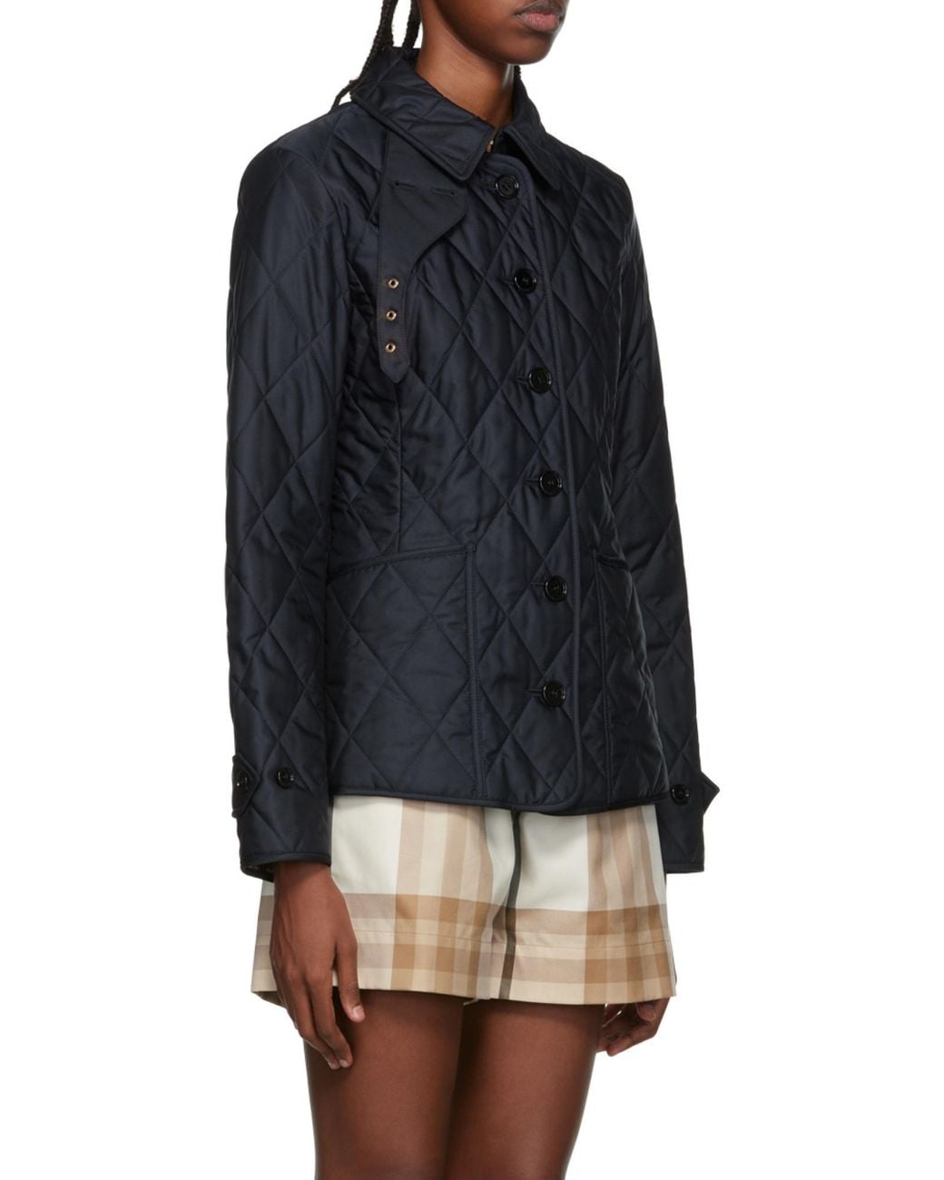 Burberry Blue Diamond-Quilted Buttoned Jacket