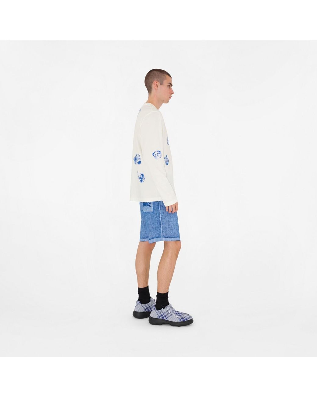 Burberry Blue Equestrian Knight Motif Turn-Up Cuff Shorts for men