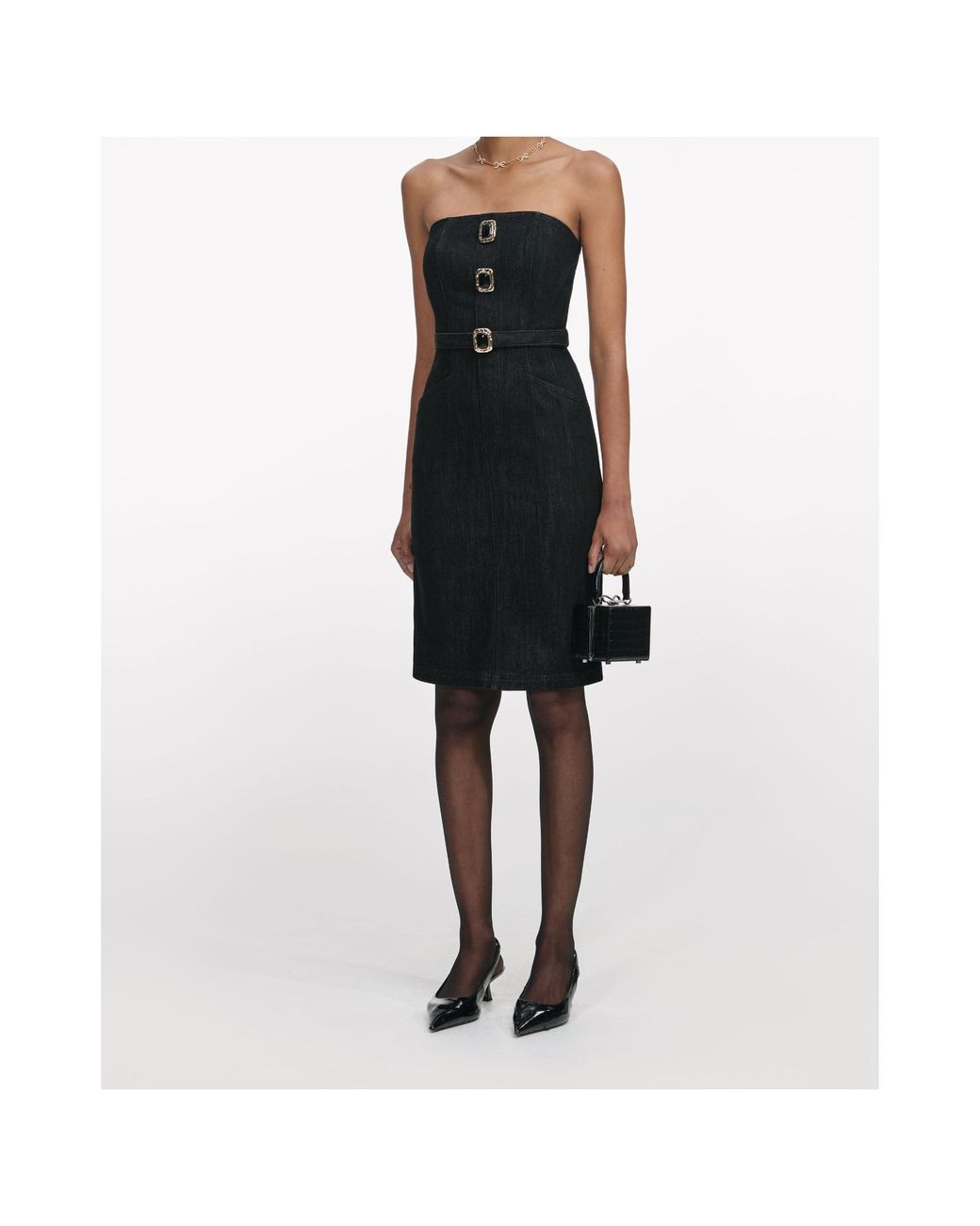 Self-Portrait Black Buckle-Detail Strapless Midi Dress