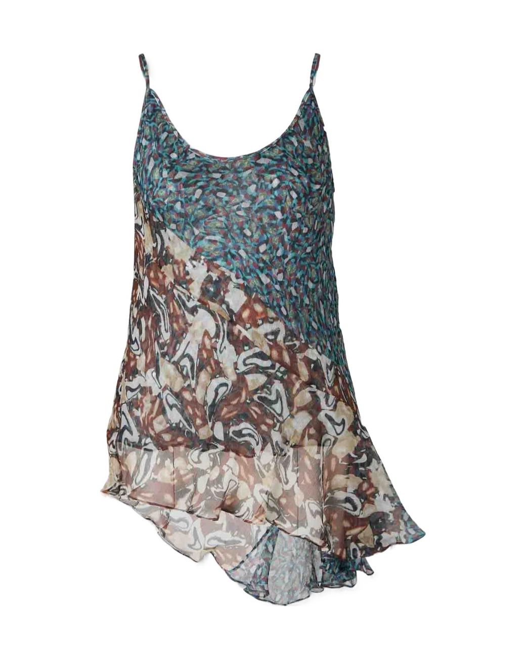 Dries Van Noten Blue Printed Silk Asymmetric Top