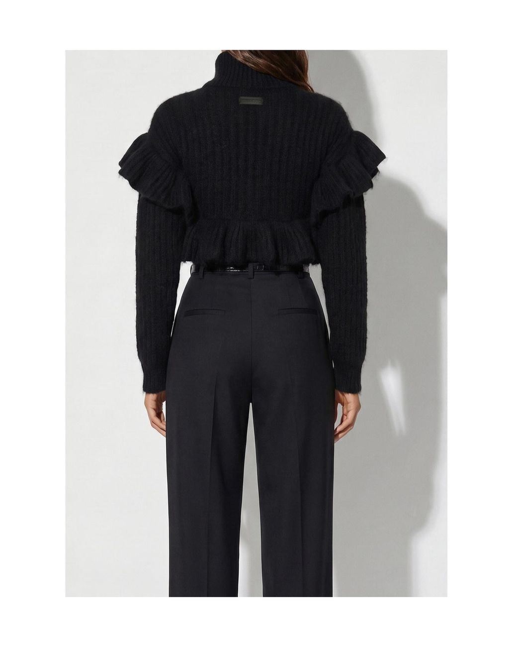 Elisabetta Franchi Black Ruffled Cropped Knitted Sweater