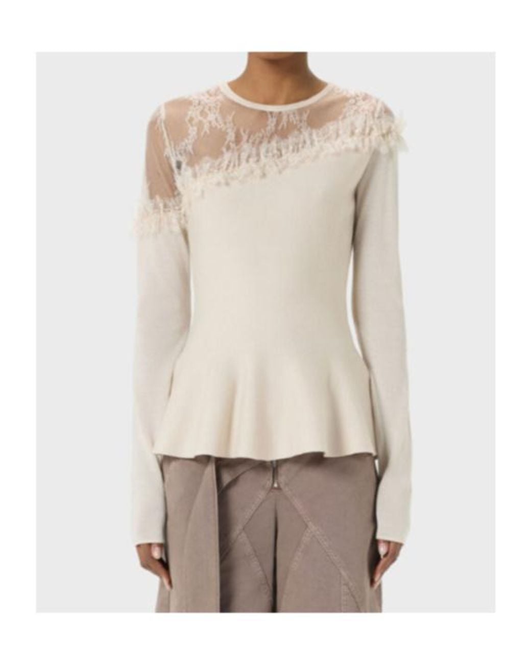 Blumarine White Wool Jumper With Tulle Yoke