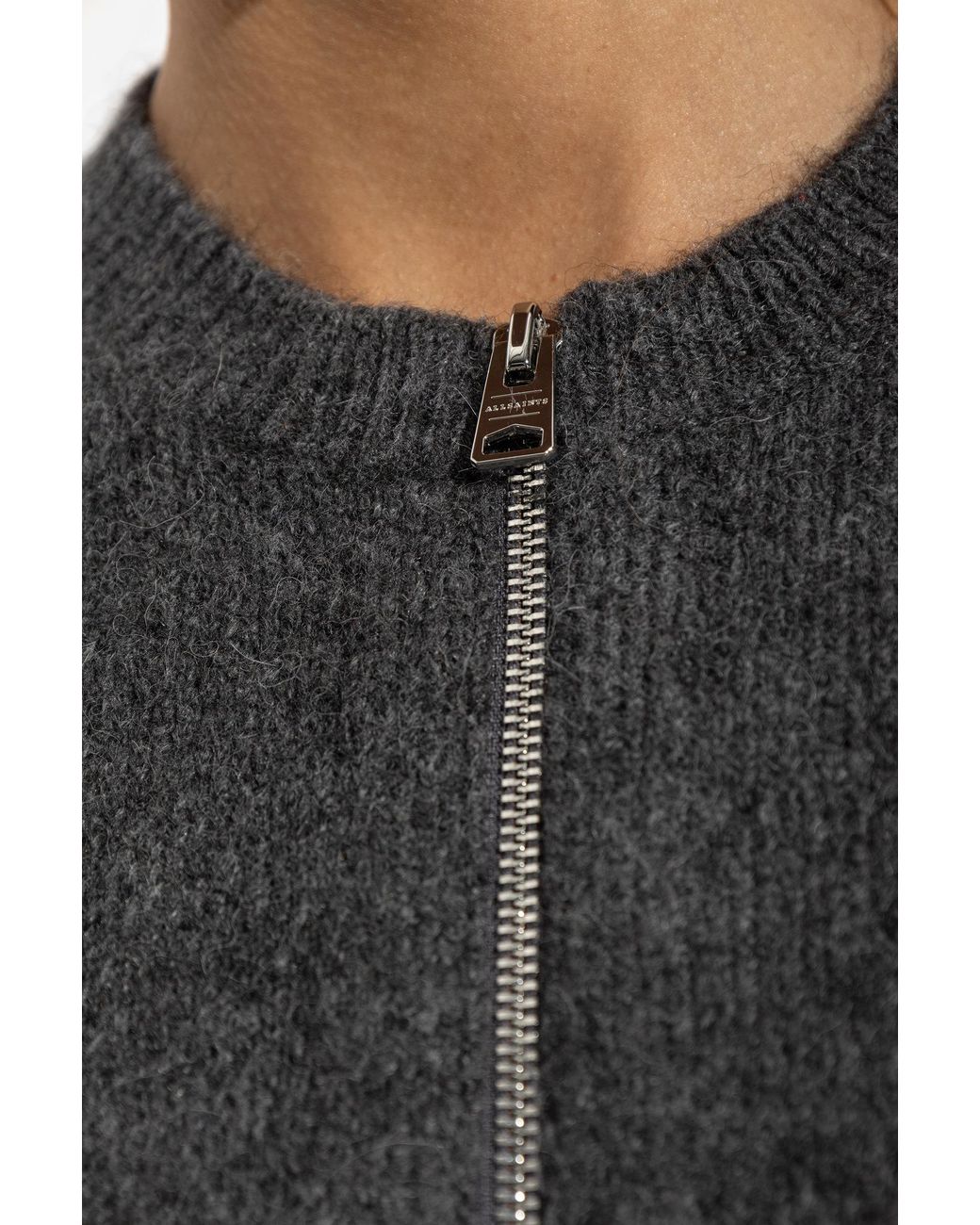 AllSaints Black Front Zip-Up Cardigan