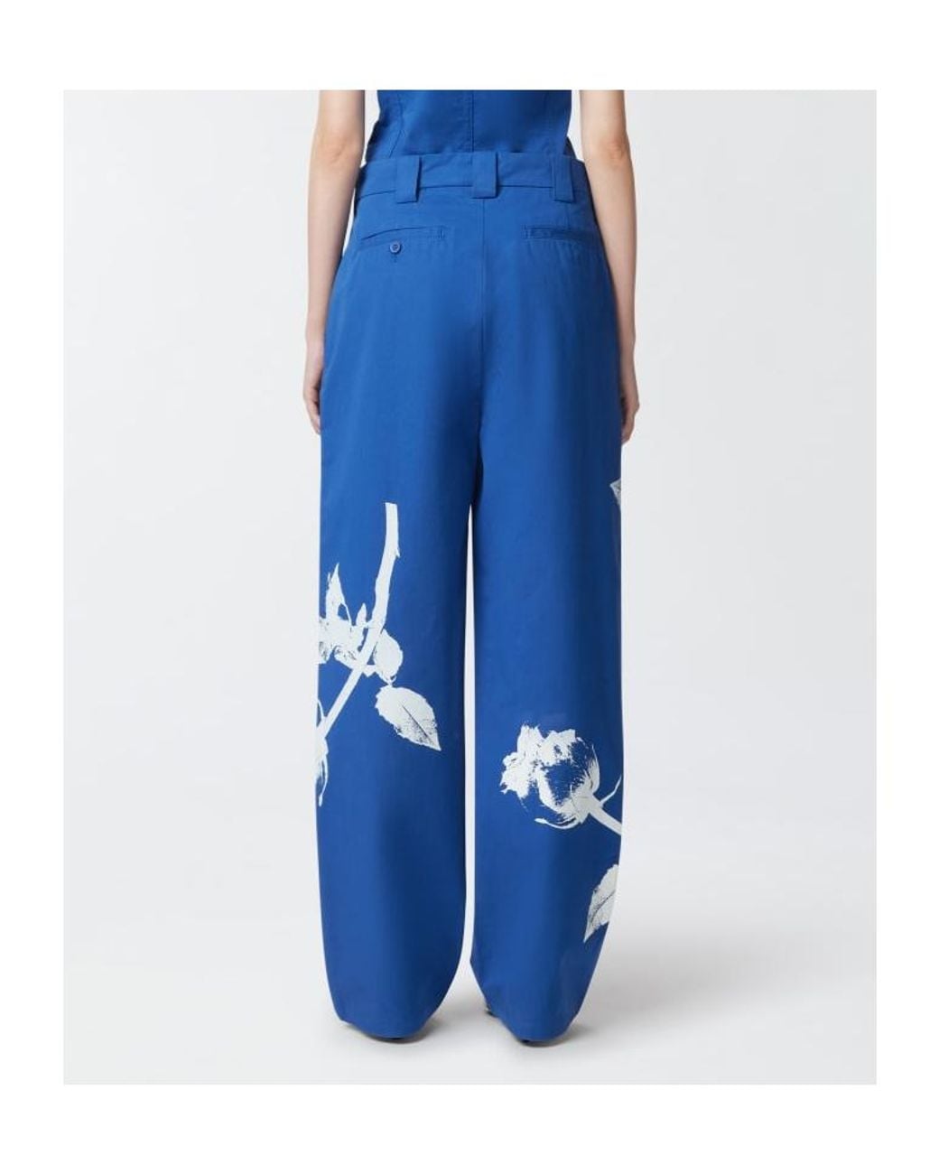 Pinko Blue Floral-Print Cotton Pants
