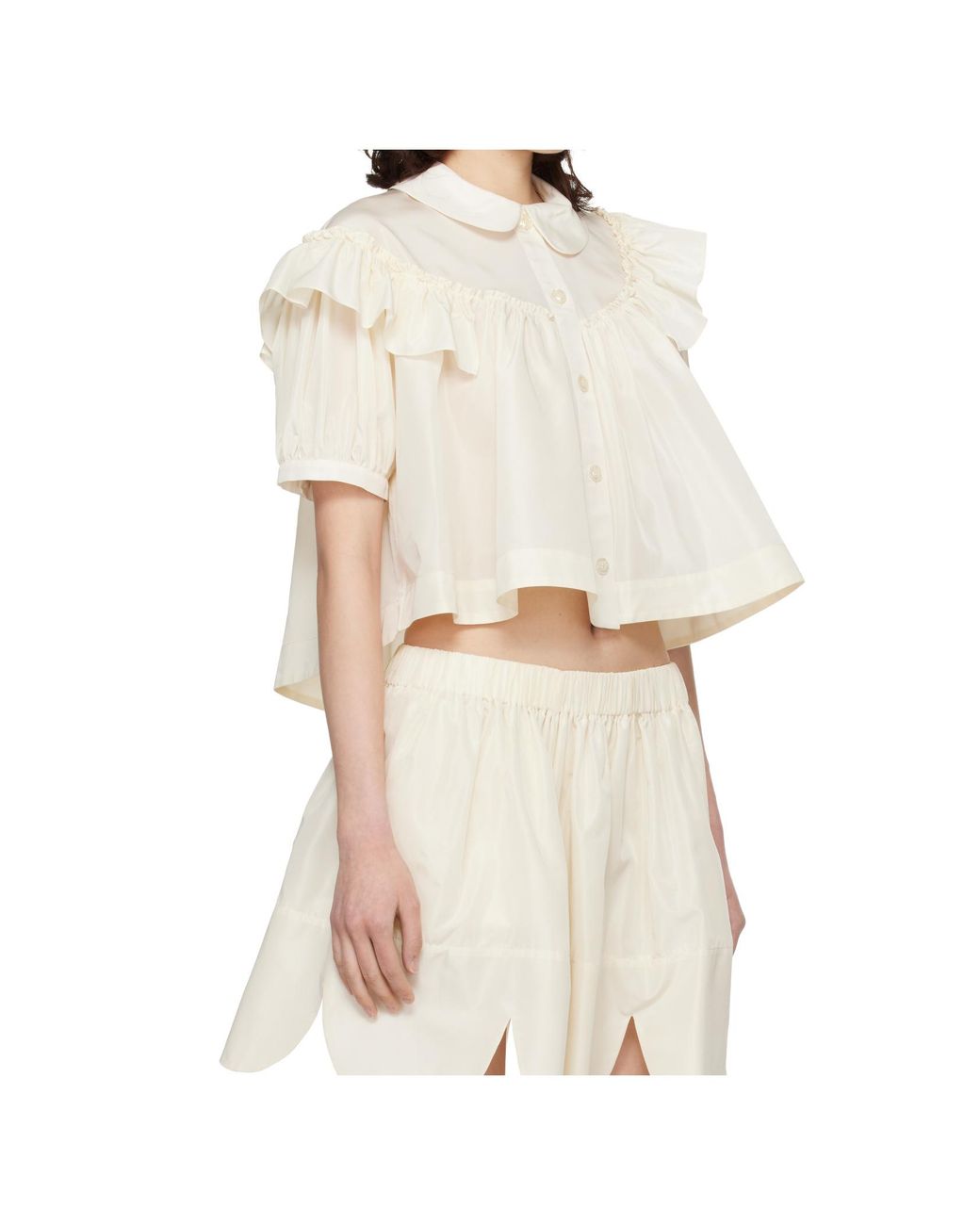 Simone Rocha Natural Cropped Puff Sleeve Ruffle Frill Shirt