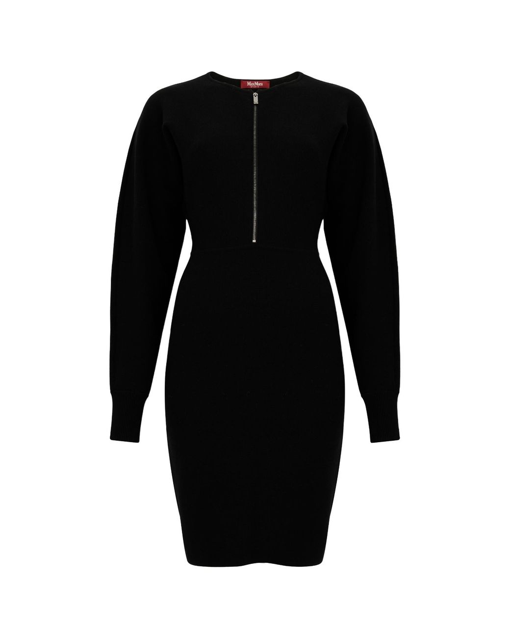 Max Mara Black Studio Zip Detailed Crewneck Long-Sleeved Dress