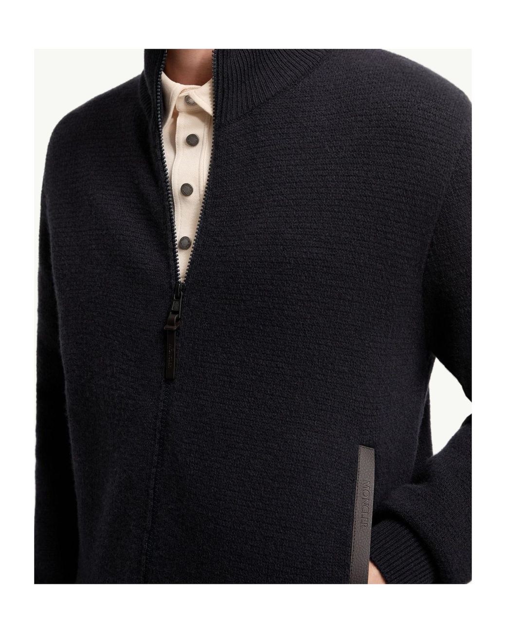 Moncler Blue Wool Cashmere Blend Zip-Up Cardigan for men