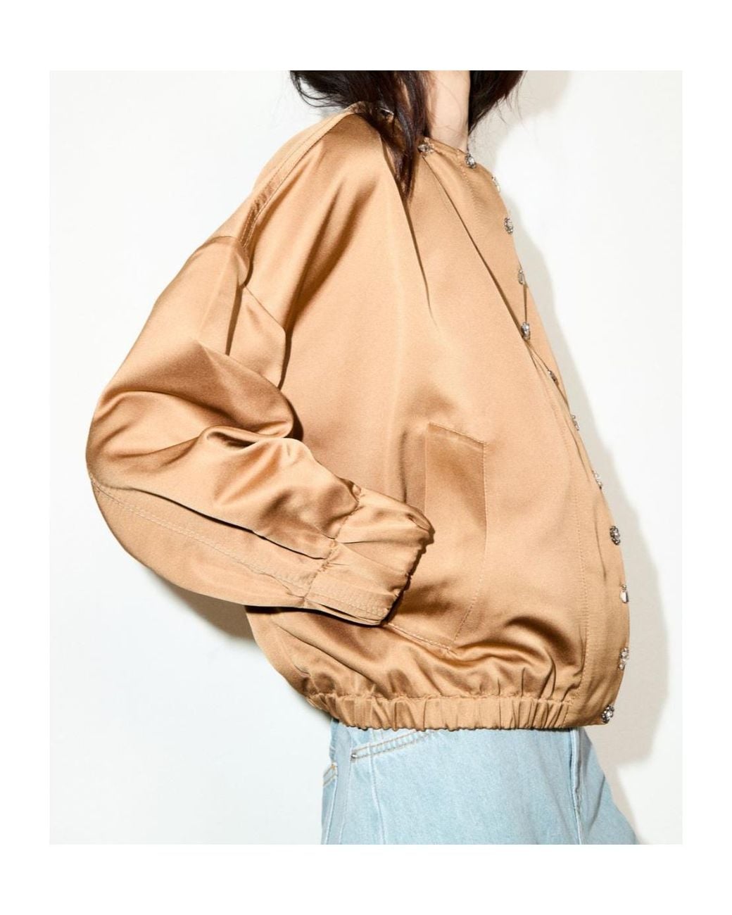 MAX&Co. Natural Bejewelled Satin Bomber Jacket