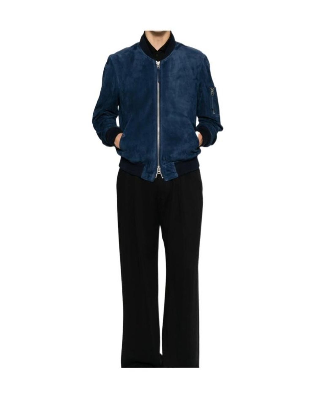 Tom Ford Blue Ribbed Trim Bomber Jacket for men