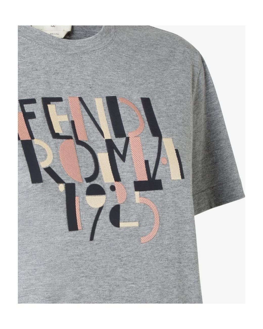 Fendi Gray Logo Printed Crewneck T-Shirt