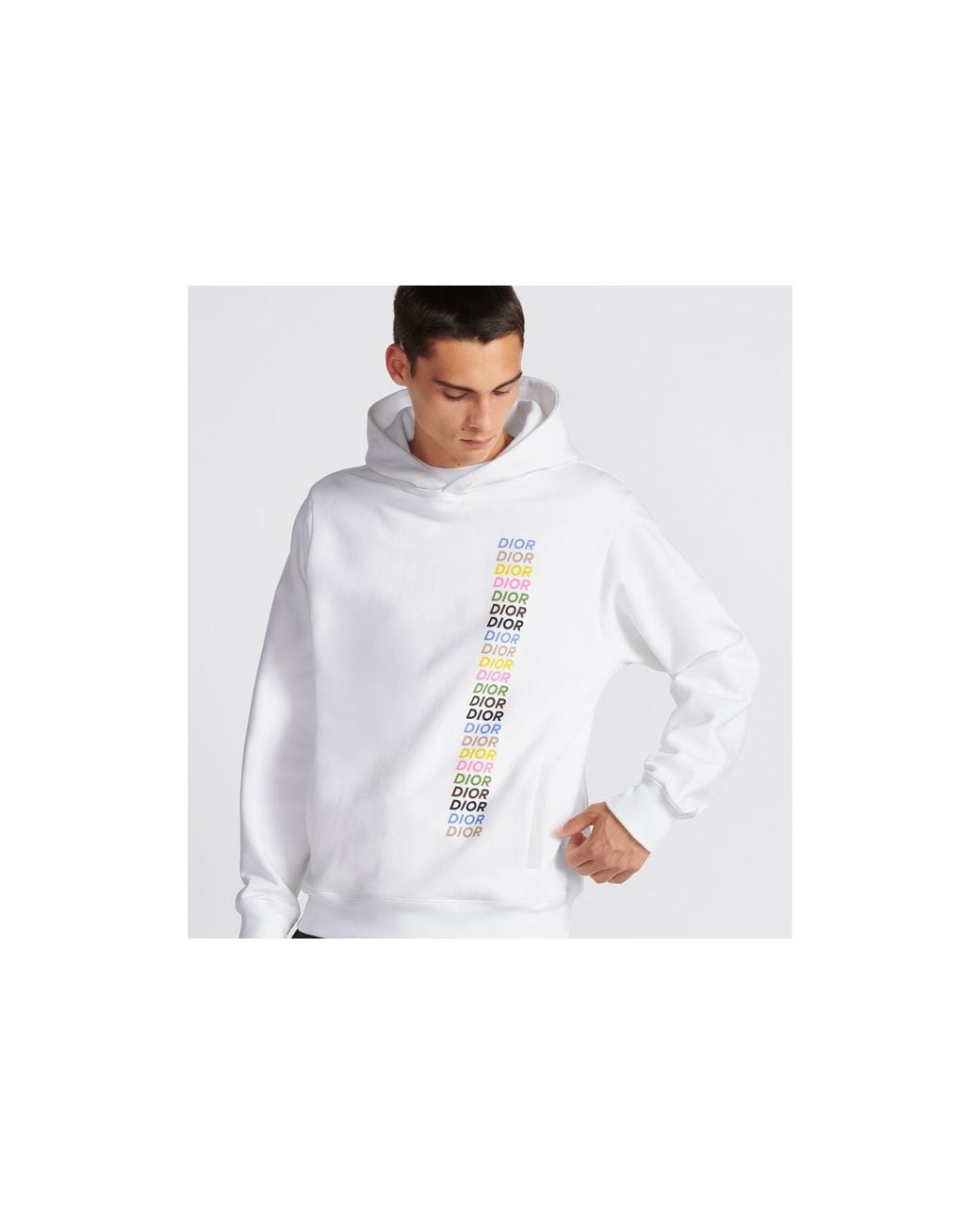 Dior White Homme Logo Printed Long-Sleeved Hoodie for men