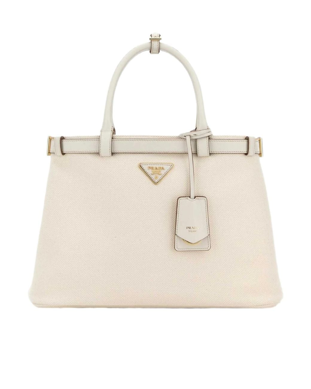 Prada Natural Logo-Plaque Medium Top Handle Bag