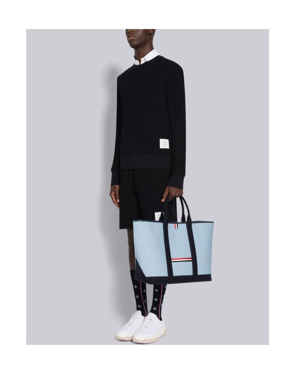 Thom Browne Blue Interlock Medium Tool Tote Bag for men