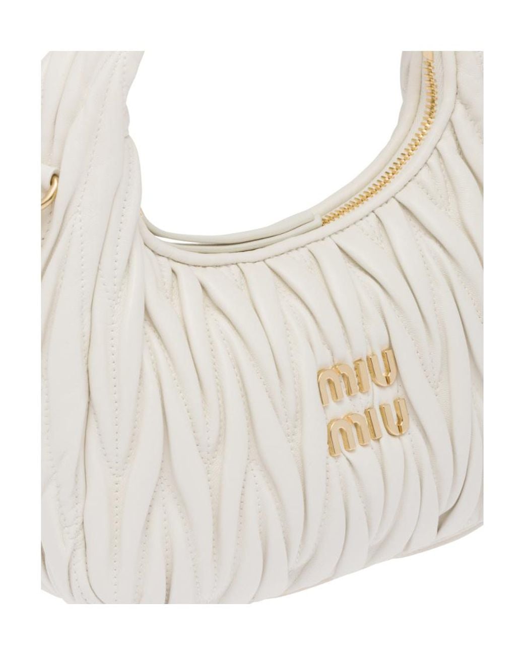 Miu Miu White Miu Wander Matelassé Nappa Leather Mini Hobo Bag