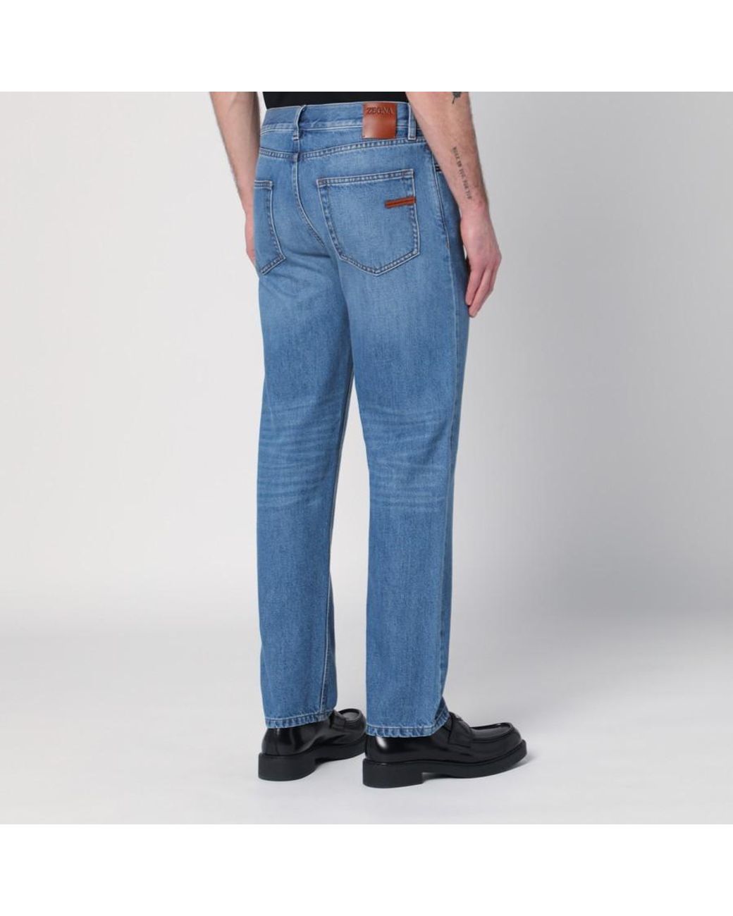 Zegna Black Logo Patch Straight Fit Jeans for men