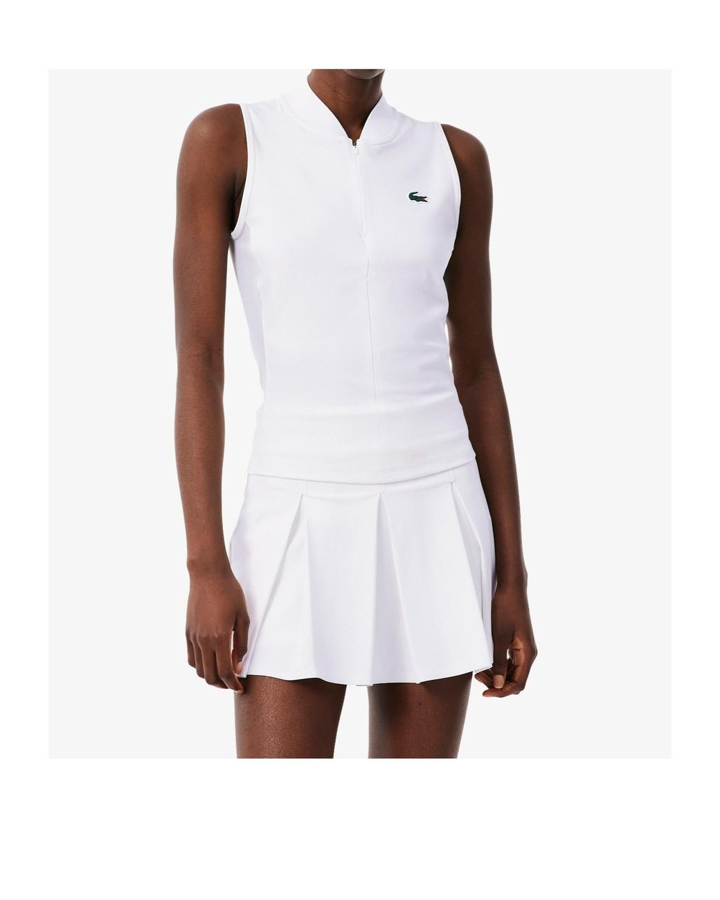 Lacoste White Sleeveless Stretch Dual Fabric Tennis Polo Shirt