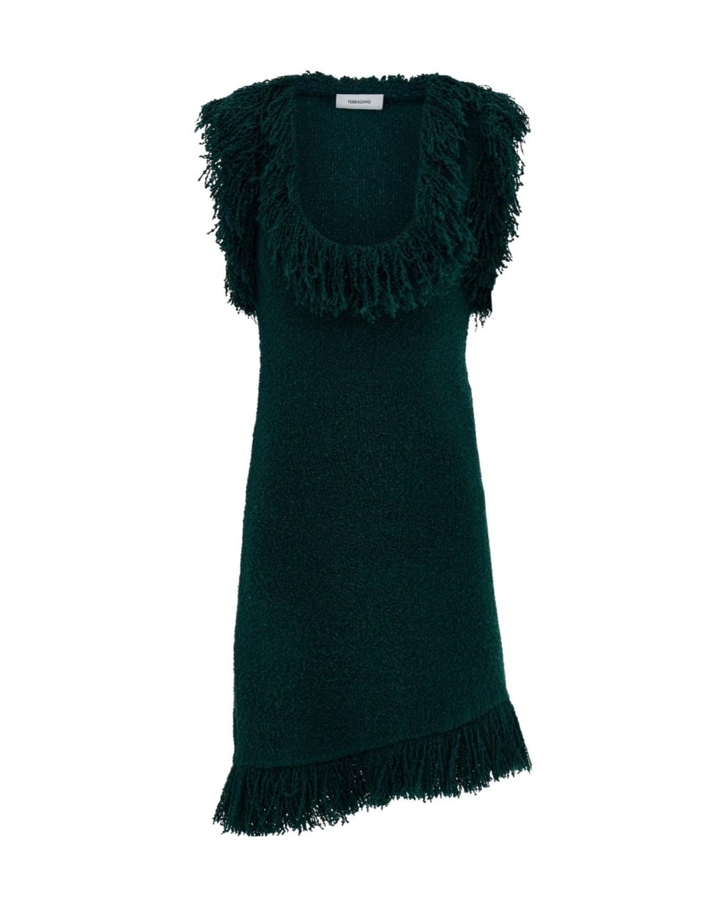 Ferragamo Green Mini Dress With Fringe Detail