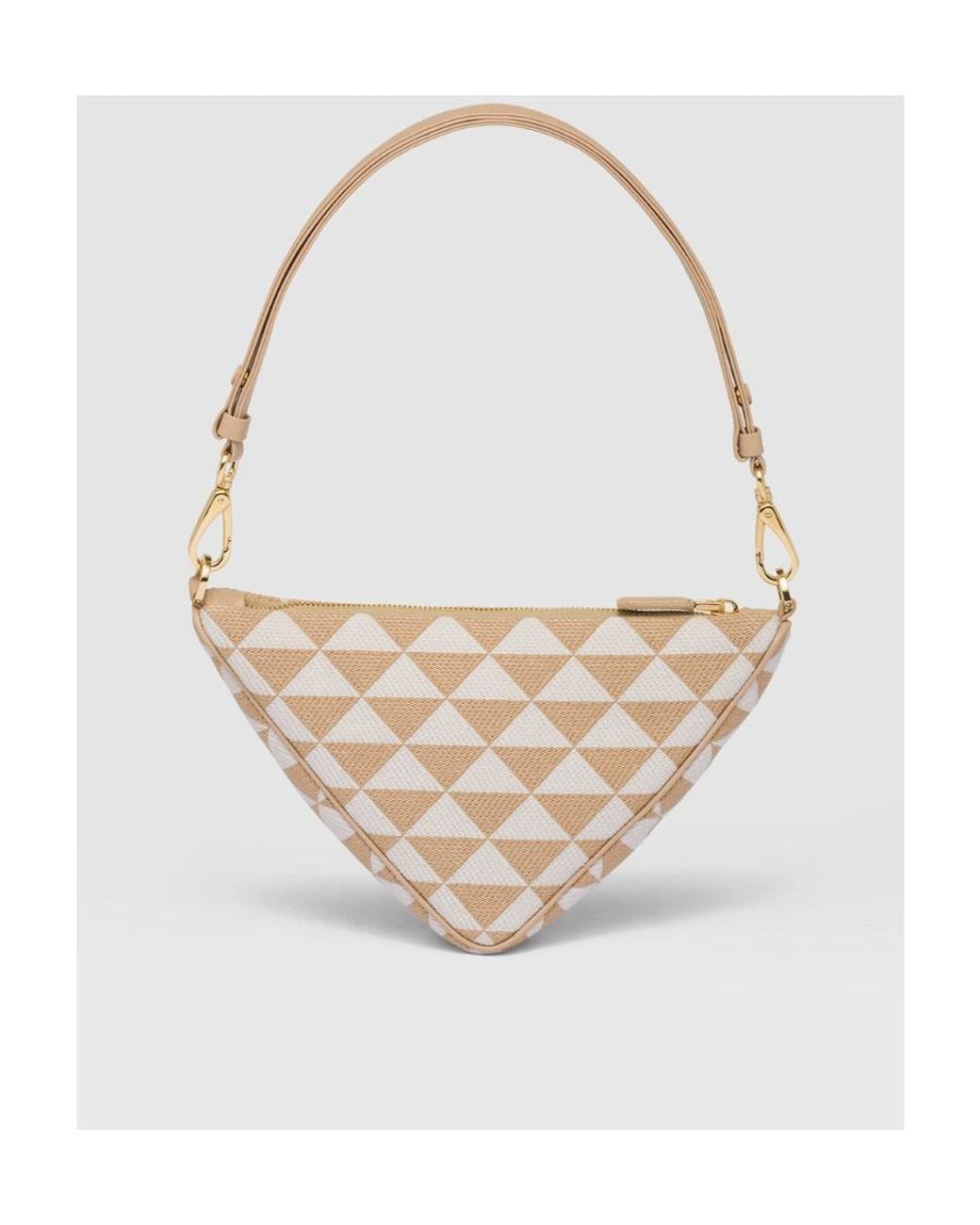Prada White Logo-Triangle Embroidered Zipped Mini Shoulder Bag