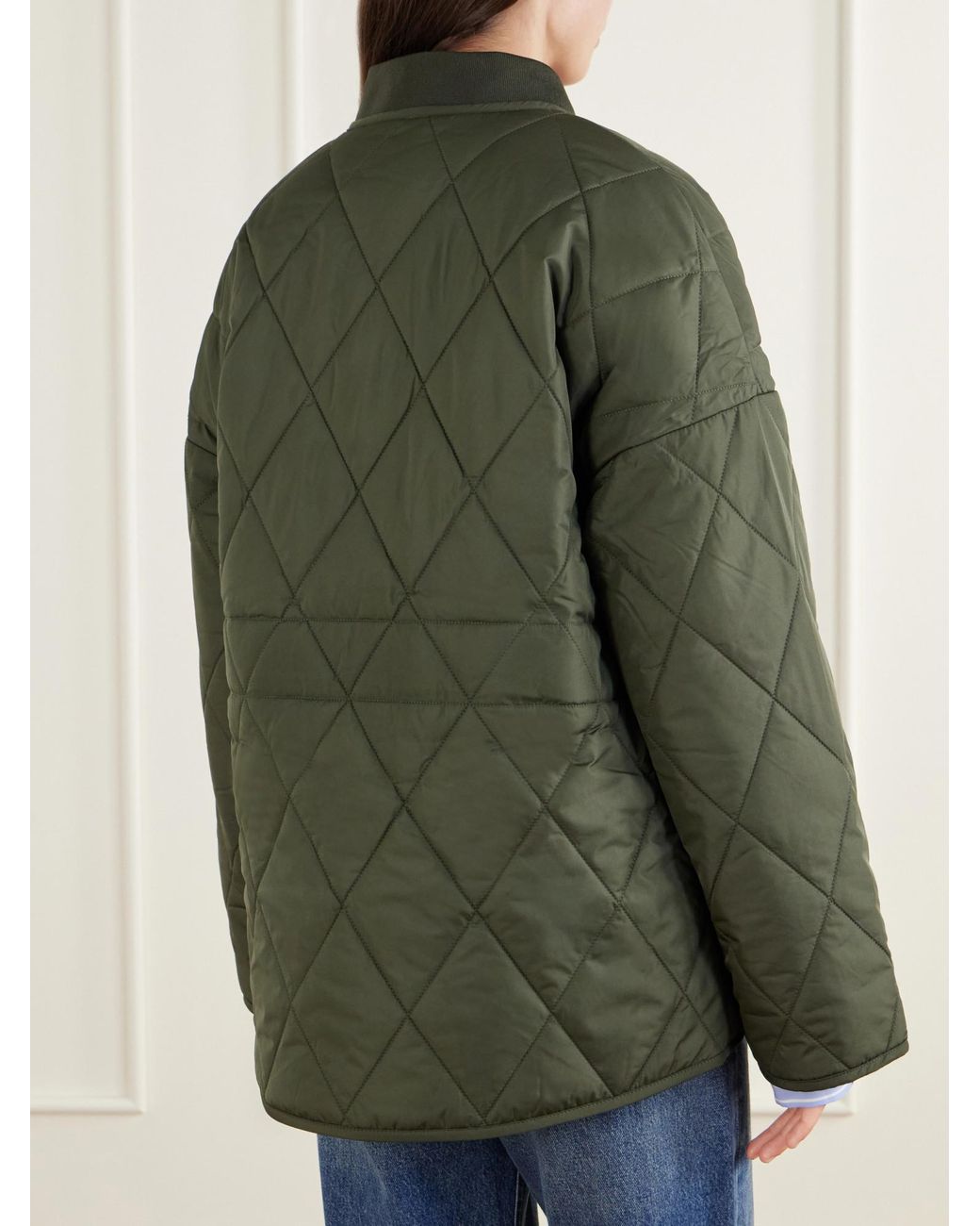 Barbour Green Corduroy-Trimmed Shell Quilted Jacket