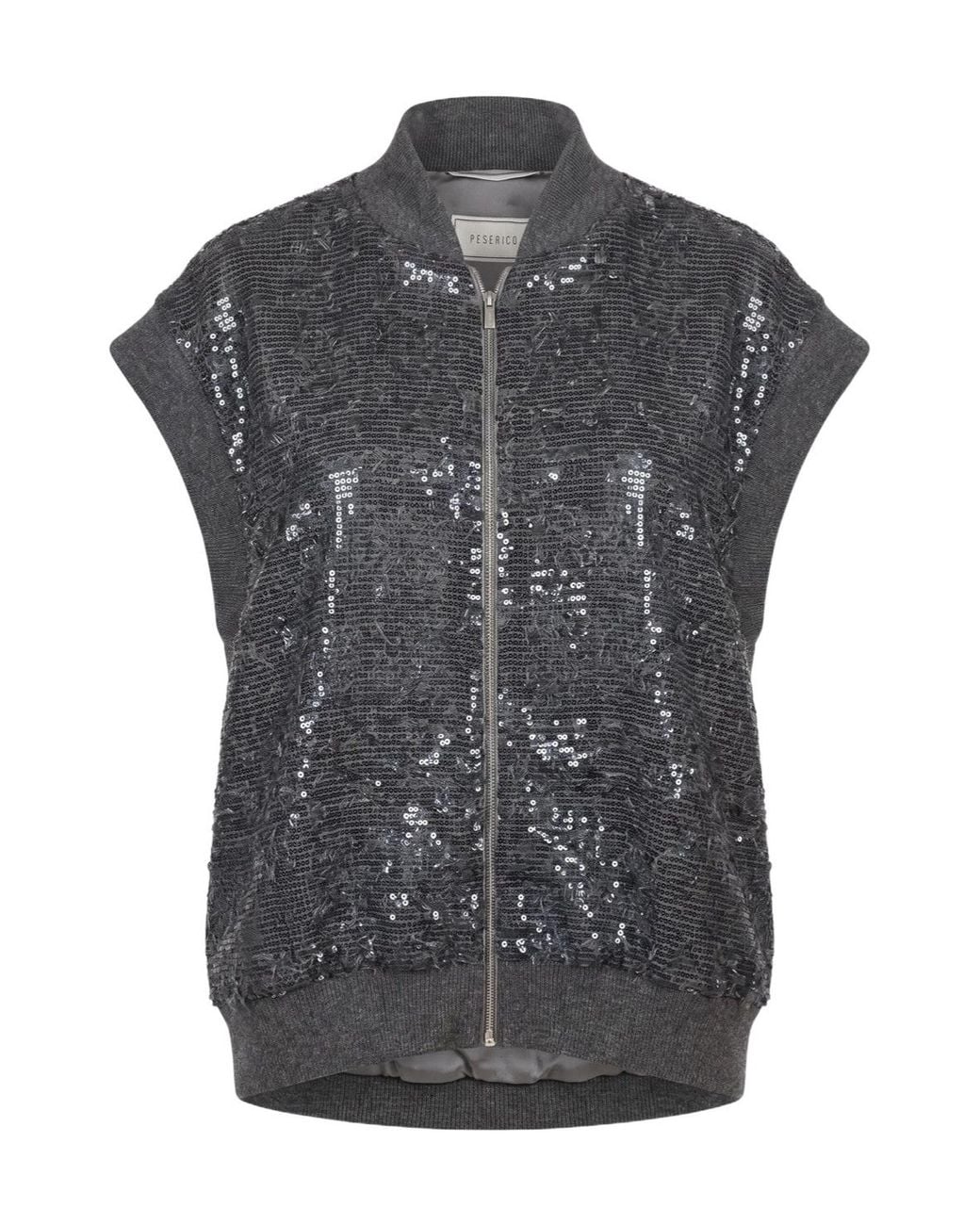 Peserico Gray Sequinned Bomber Vest Jacket