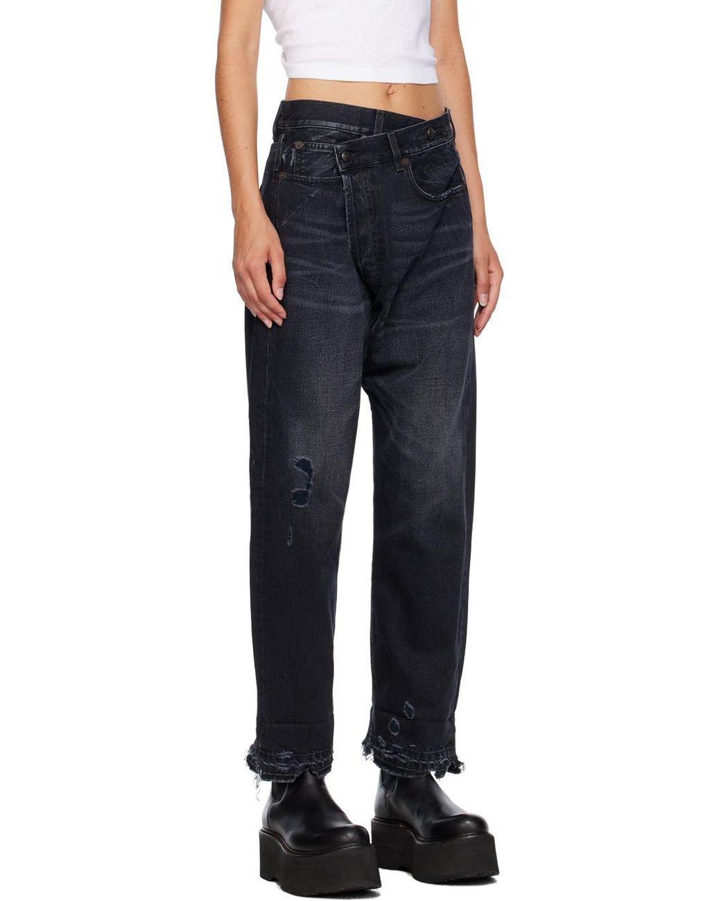 R13 Blue Crossover Distressed Cropped Jeans