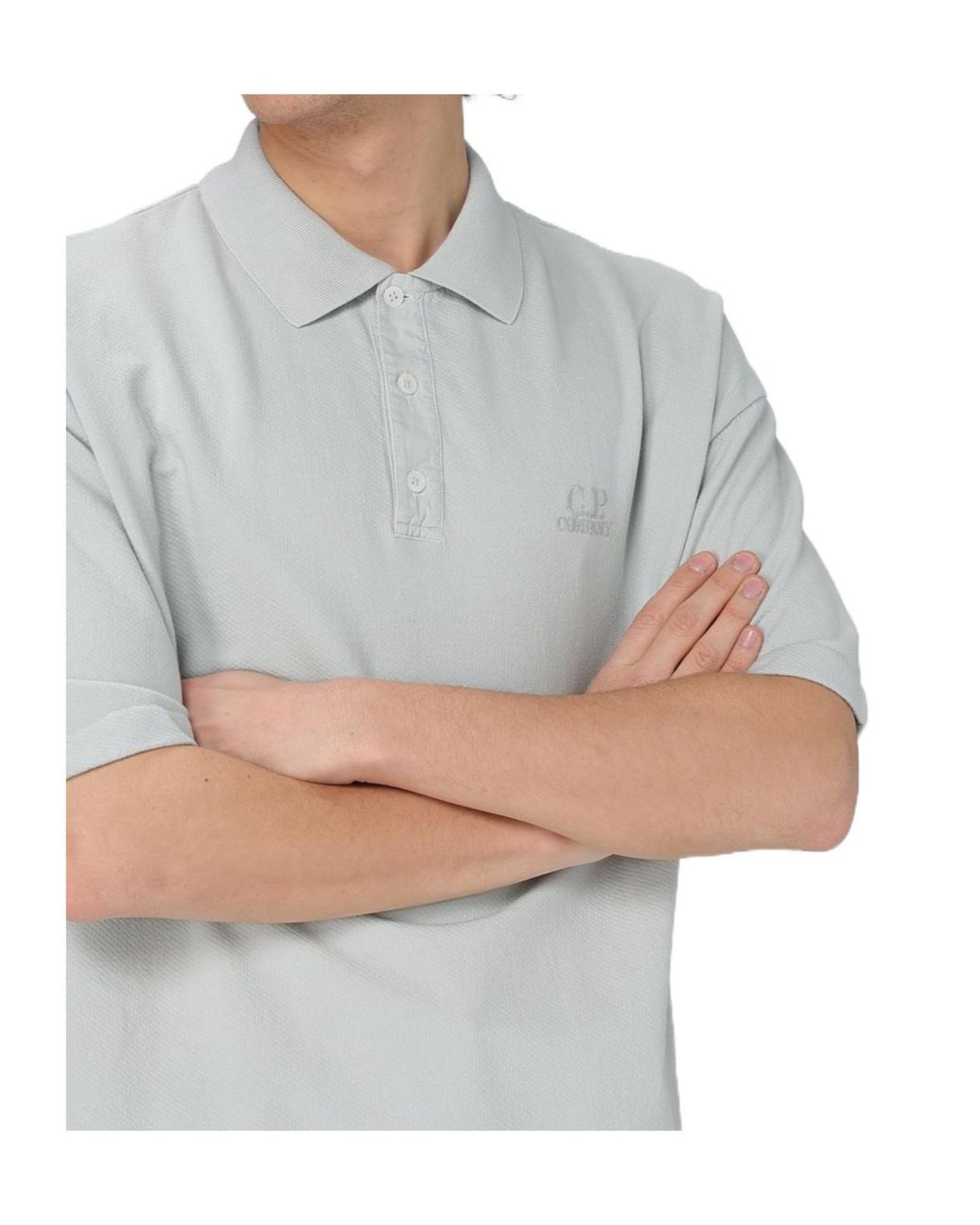 C P Company White Logo-Embroidered Polo Shirt for men