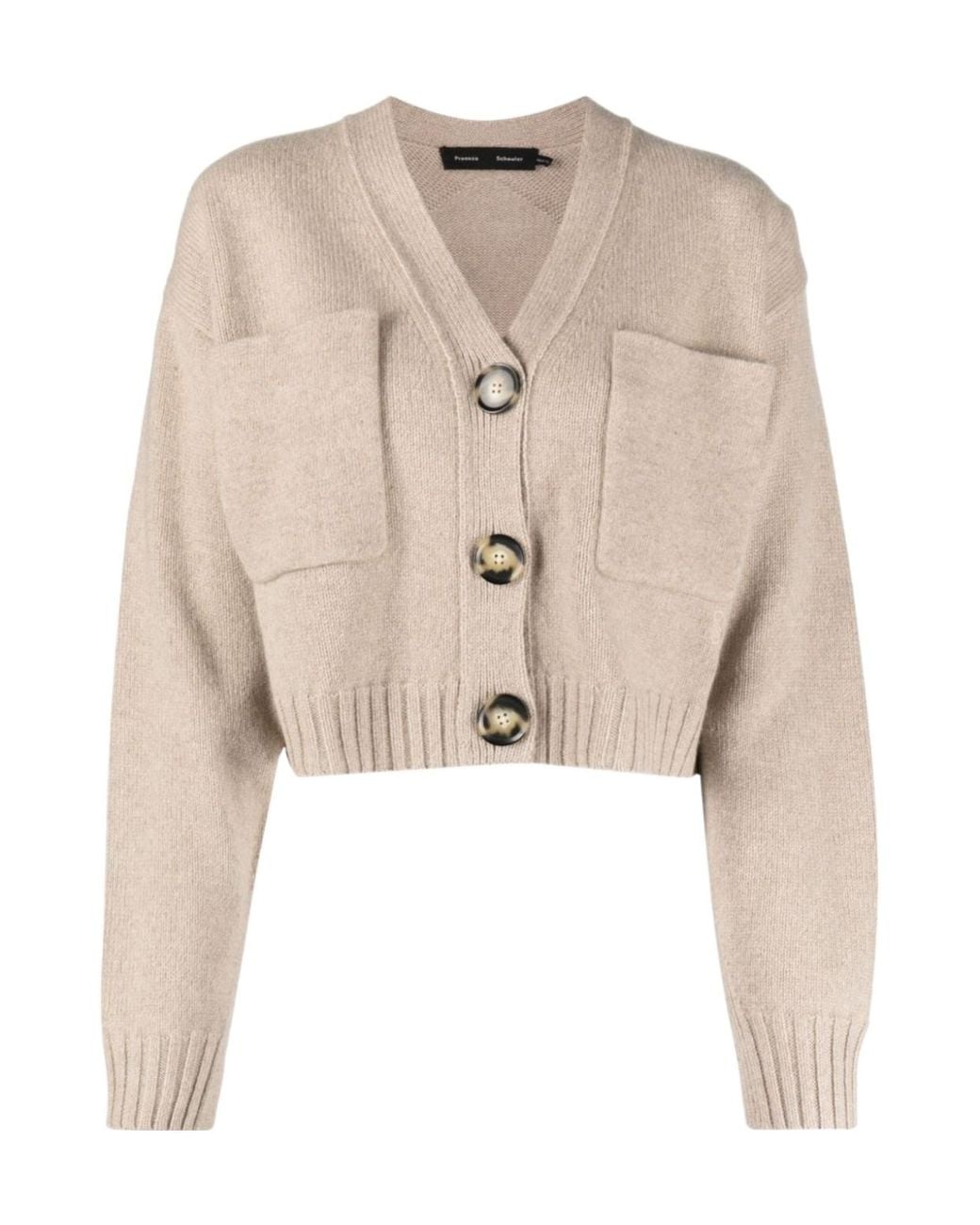 Proenza Schouler Natural Tortoiseshell-Buttons Ribbed-Knit Cardigan