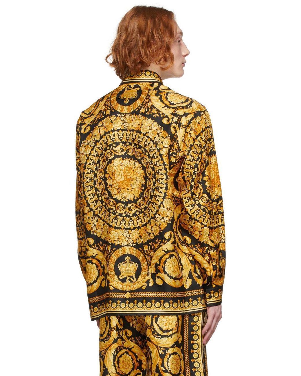 Versace Multicolor Printed Long-sleeve Silk Shirt for men