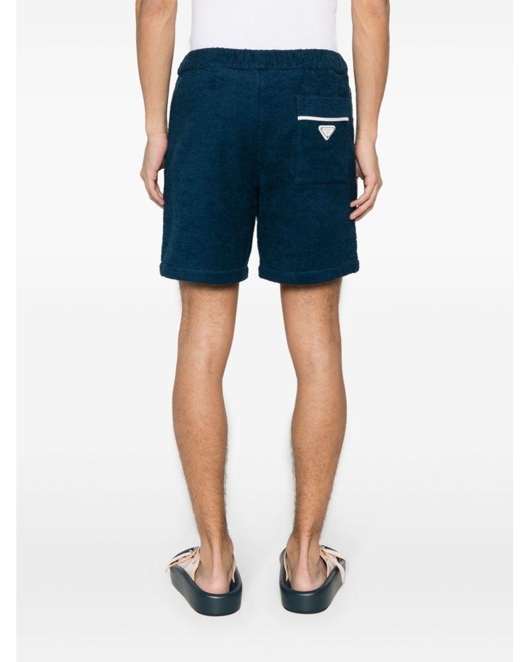 Prada Blue Logo Plaque Mid-Rise Shorts for men