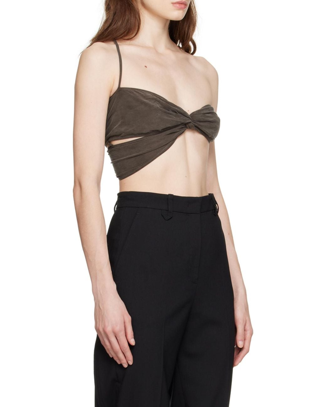 Jacquemus Brown Asymmetric Twisted Bandeau