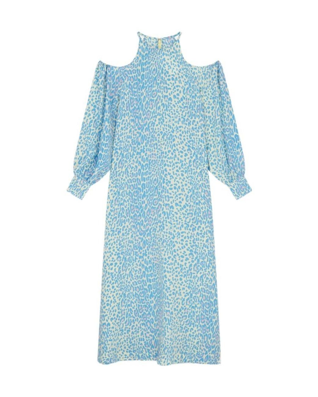 Stella McCartney Blue Leopard Printed Belted Maxi Dress