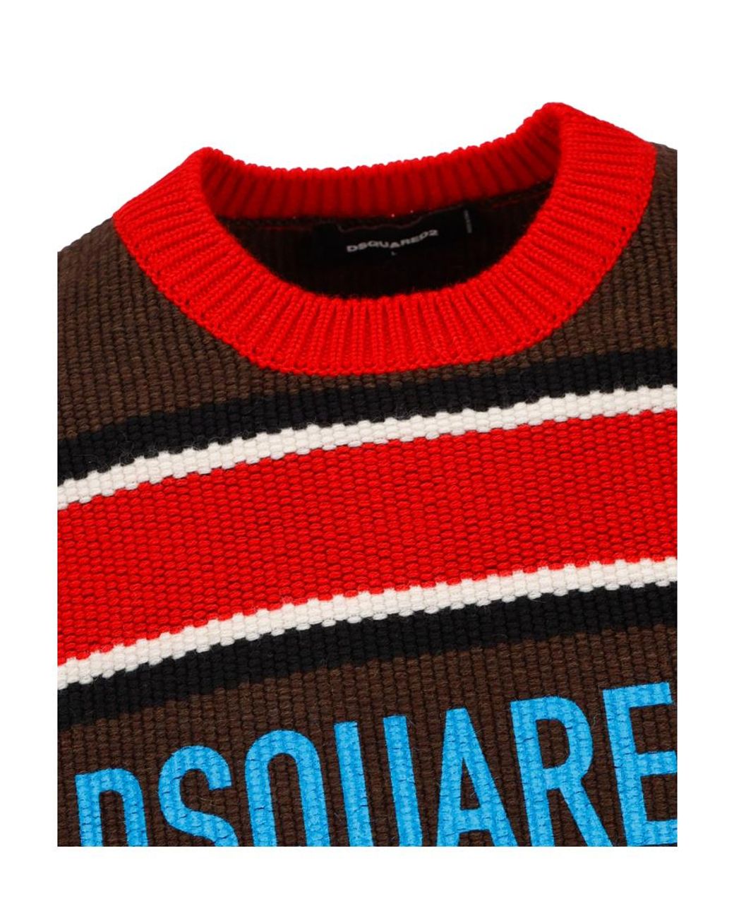 DSquared² Red Logo Print Crewneck Striped Jumper for men