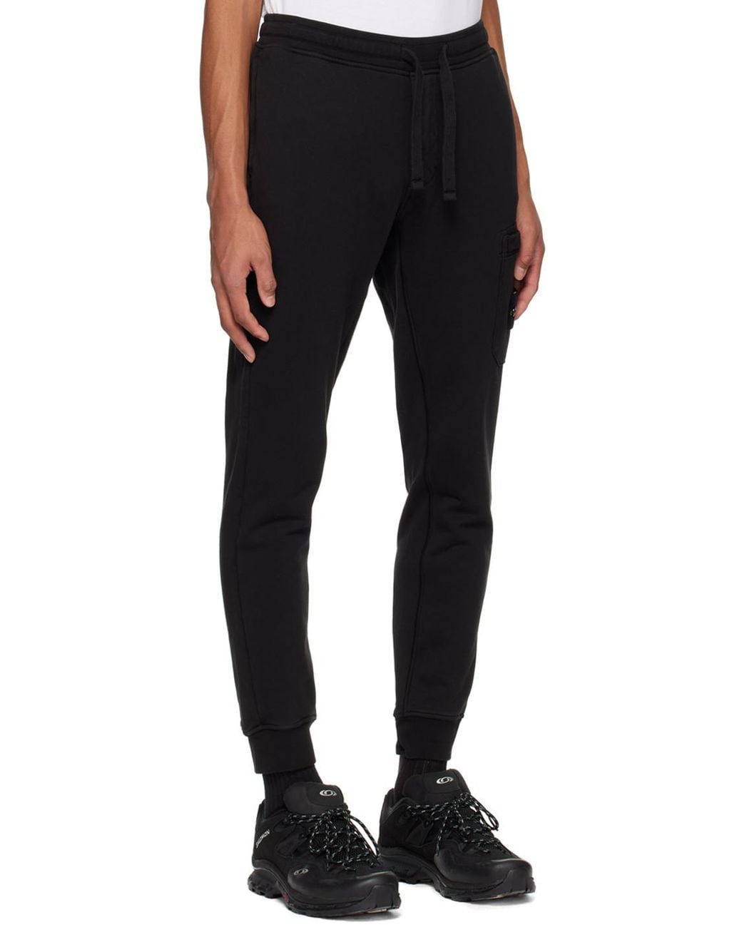 Stone Island Black Logo Patch Drawstring Sweatpants for men