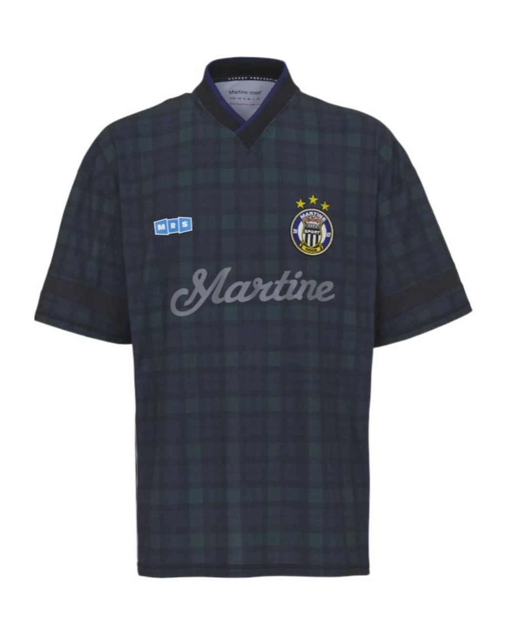 Martine Rose Blue Logo Printed Drop Shoulder Football T-Shirt for men
