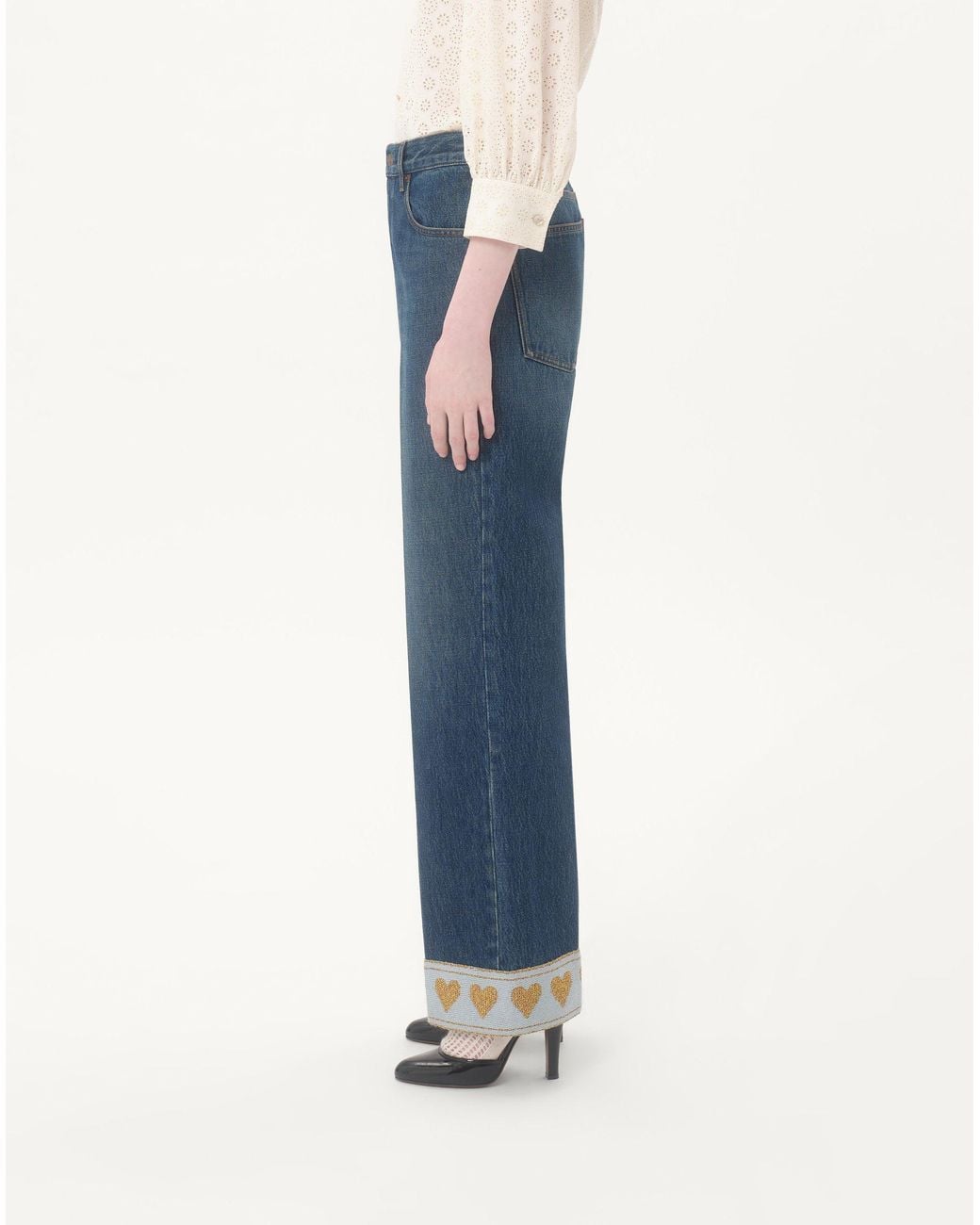 Valentino Blue Heart Motif High Waist Jeans
