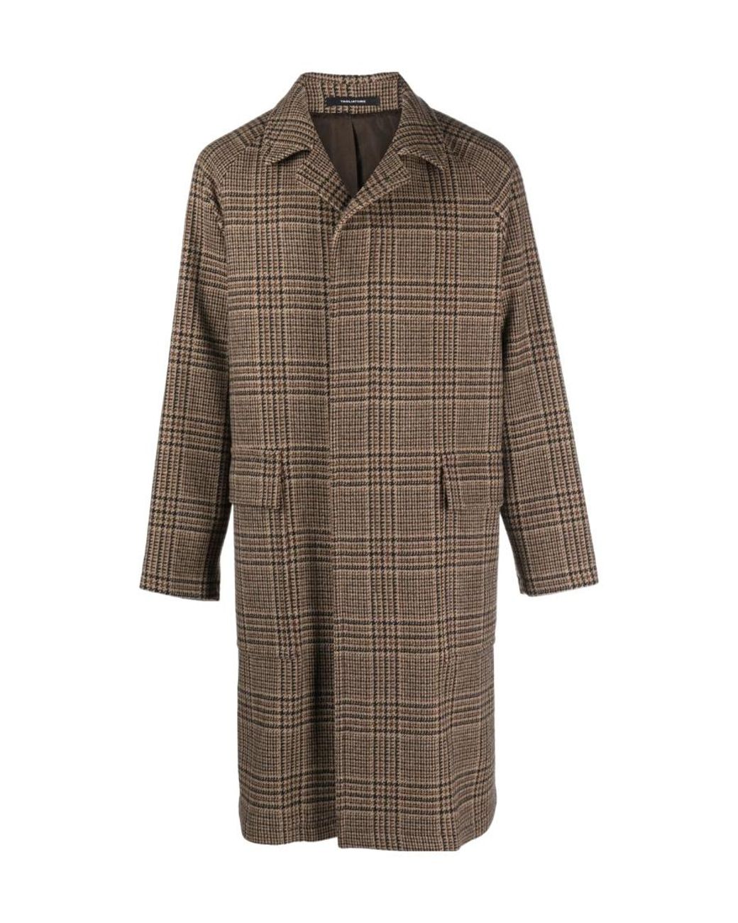 Tagliatore Brown Checked Single-Breasted Coat for men